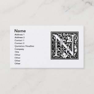Letter N Medieval Monogram Art Nouveau Business Card