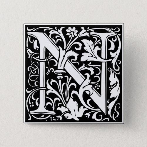 Letter N Medieval Monogram Art Nouveau Button