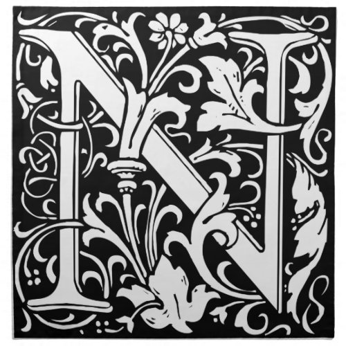 Letter N Medieval Monogram Art Nouveau Cloth Napkin