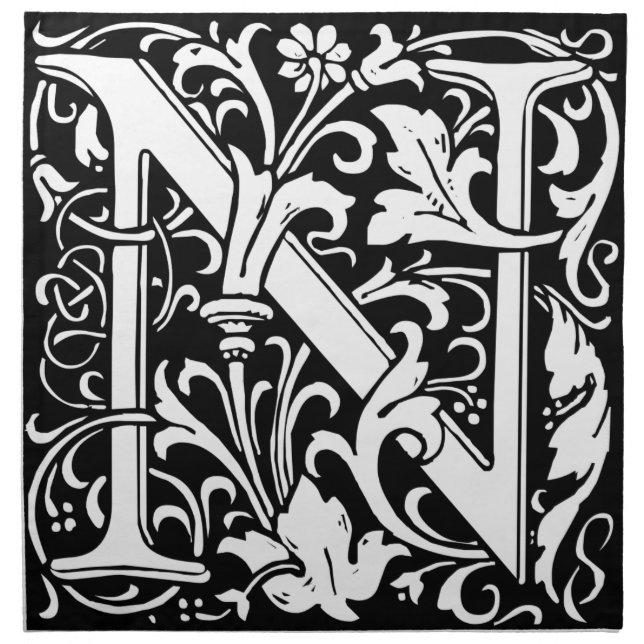 Letter N Medieval Monogram Art Nouveau Cloth Napkin (Front)