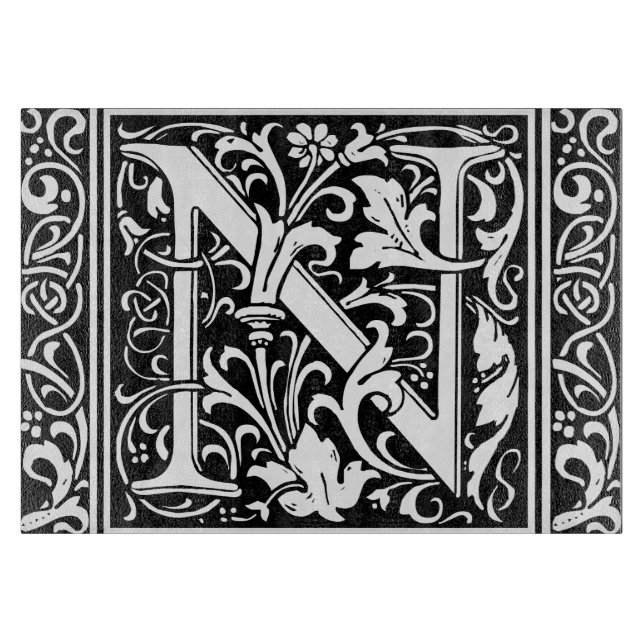 Letter N Medieval Monogram Art Nouveau Cutting Board (Front)