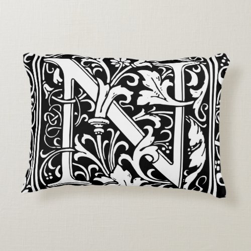 Letter N Medieval Monogram Art Nouveau Decorative Pillow
