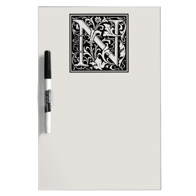Letter N Medieval Monogram Art Nouveau Dry Erase Board (Front)