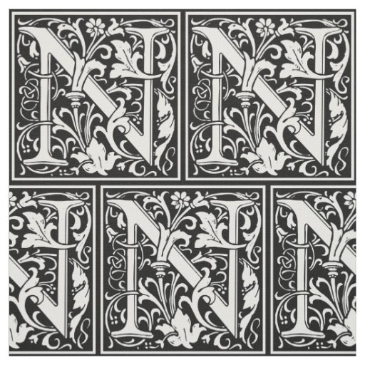 Letter N Medieval Monogram Art Nouveau Fabric