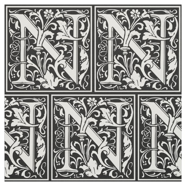 Letter N Medieval Monogram Art Nouveau Fabric (Swatch)