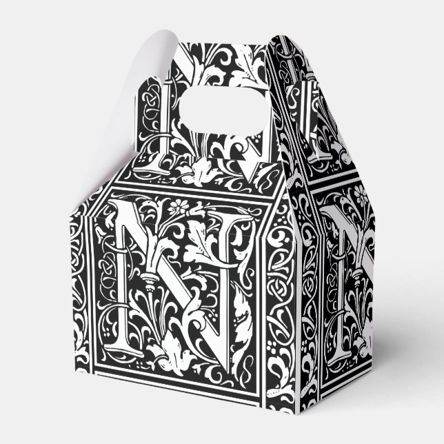 Letter N Medieval Monogram Art Nouveau Favor Boxes (Front Side)