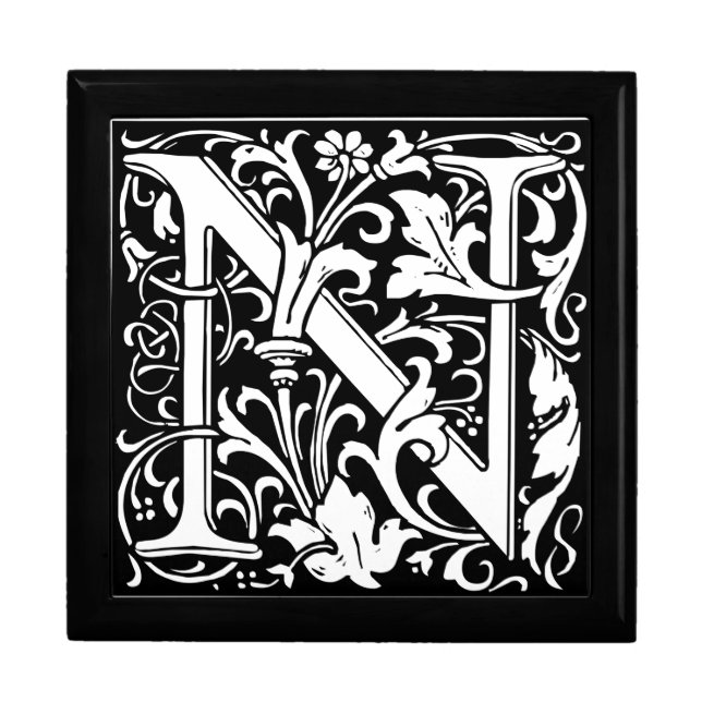 Letter N Medieval Monogram Art Nouveau Gift Box (Front)