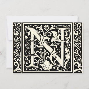 Letter N Medieval Monogram Art Nouveau Invitation