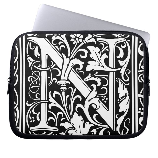 Letter N Medieval Monogram Art Nouveau Laptop Sleeve (Front)