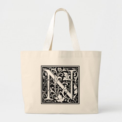 Letter N Medieval Monogram Art Nouveau Large Tote Bag