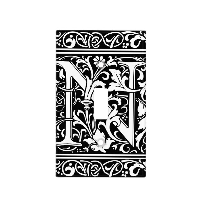 Letter N Medieval Monogram Art Nouveau Light Switch Cover (Front)