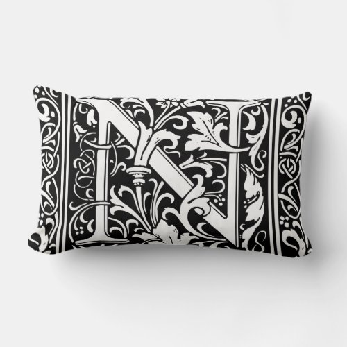 Letter N Medieval Monogram Art Nouveau Lumbar Pillow