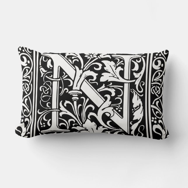 Letter N Medieval Monogram Art Nouveau Lumbar Pillow (Front)