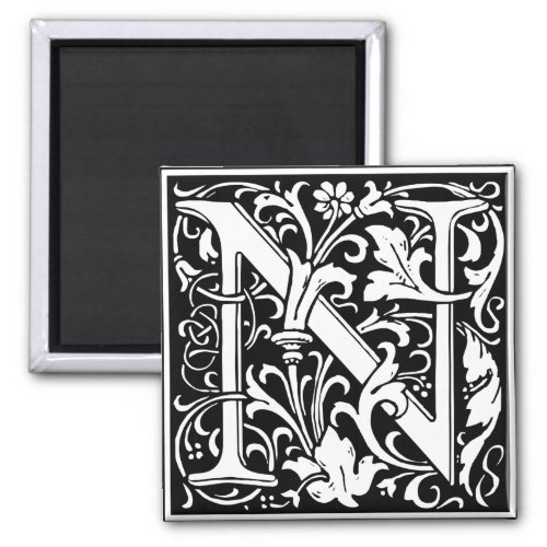 Letter N Medieval Monogram Art Nouveau Magnet