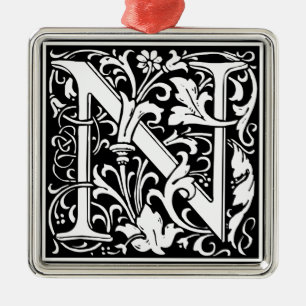 Letter N Medieval Monogram Art Nouveau Metal Ornament