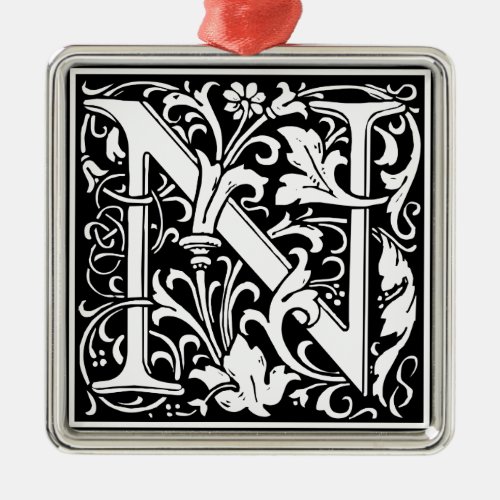 Letter N Medieval Monogram Art Nouveau Metal Ornament