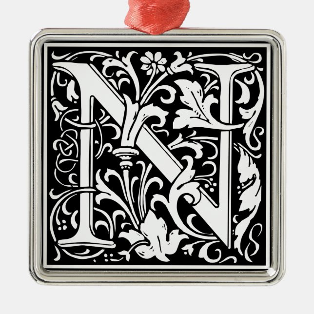 Letter N Medieval Monogram Art Nouveau Metal Ornament (Front)