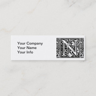 Letter N Medieval Monogram Art Nouveau Mini Business Card