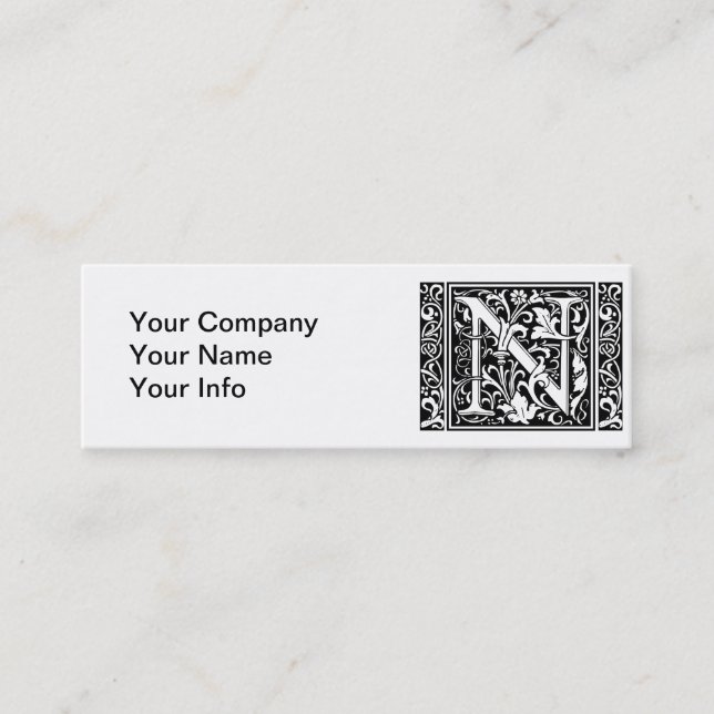 Letter N Medieval Monogram Art Nouveau Mini Business Card (Front)