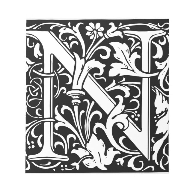 Letter N Medieval Monogram Art Nouveau Notepad (Front)