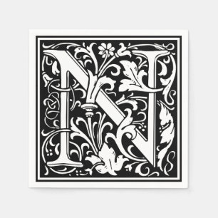 Letter N Medieval Monogram Art Nouveau Paper Napkins