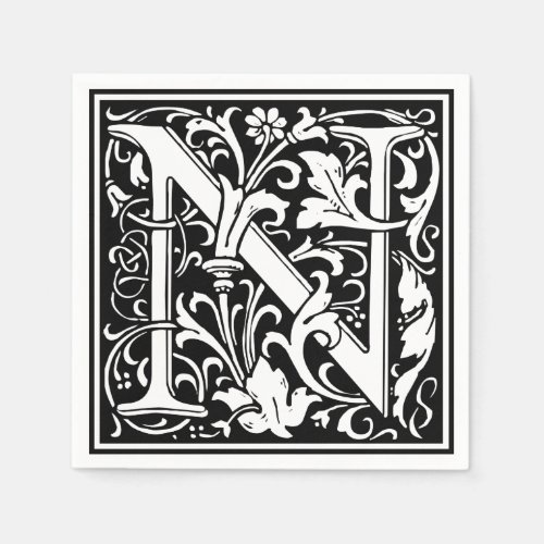 Letter N Medieval Monogram Art Nouveau Paper Napkins