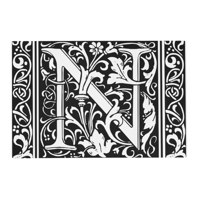 Letter N Medieval Monogram Art Nouveau Placemat (Front)