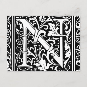 Letter N Medieval Monogram Art Nouveau Postcard