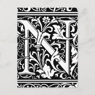 Letter N Medieval Monogram Art Nouveau Postcard