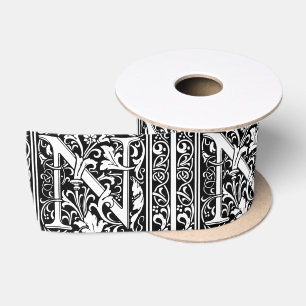 Letter N Medieval Monogram Art Nouveau Satin Ribbon