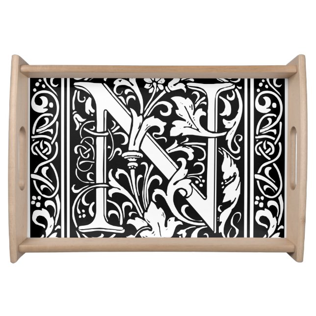Letter N Medieval Monogram Art Nouveau Serving Tray (Front)