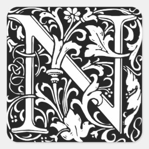 Letter N Medieval Monogram Art Nouveau Square Sticker