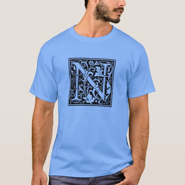 Letter N Medieval Monogram Art Nouveau T-Shirt (Front)