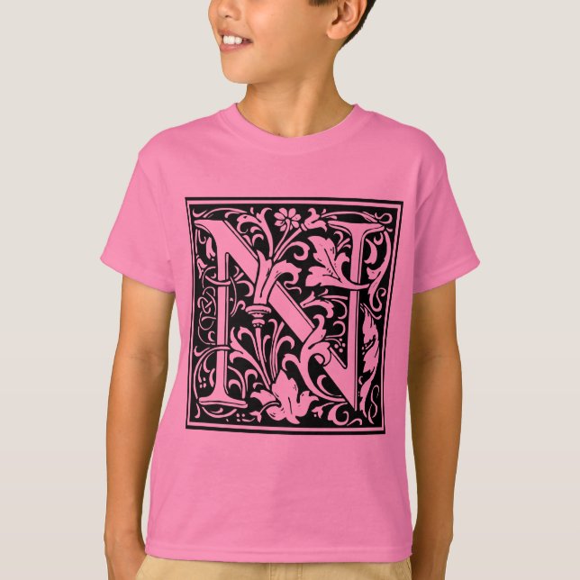 Letter N Medieval Monogram Art Nouveau T-Shirt (Front)