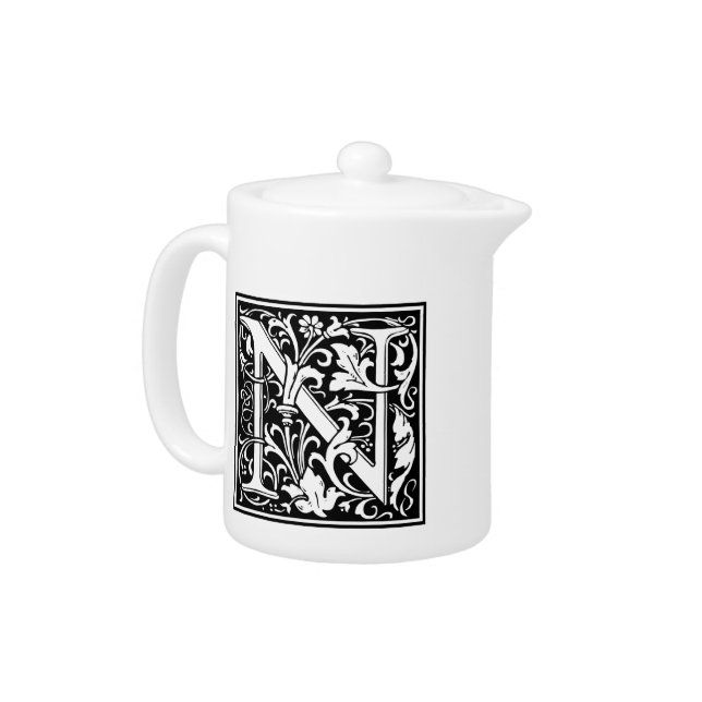 Letter N Medieval Monogram Art Nouveau Teapot (Left)
