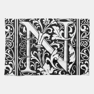 Letter N Medieval Monogram Art Nouveau Towel