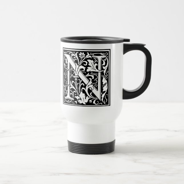 Letter N Medieval Monogram Art Nouveau Travel Mug (Right)