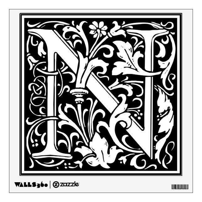 Letter N Medieval Monogram Art Nouveau Wall Sticker (Front)