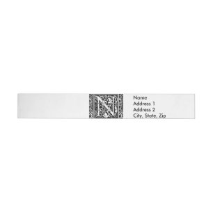 Letter N Medieval Monogram Art Nouveau Wrap Around Address Label