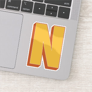 Letter N Monogram, Bold 3D Type Font Initial Sticker