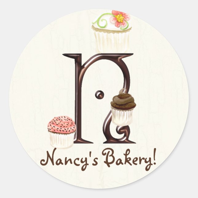 Letter N Monogram Cupcake Logo Business Stickers (Front)