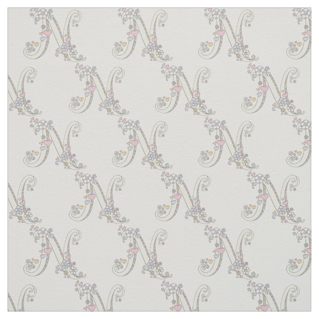 Letter N monogram decorative text custom fabric (Swatch)
