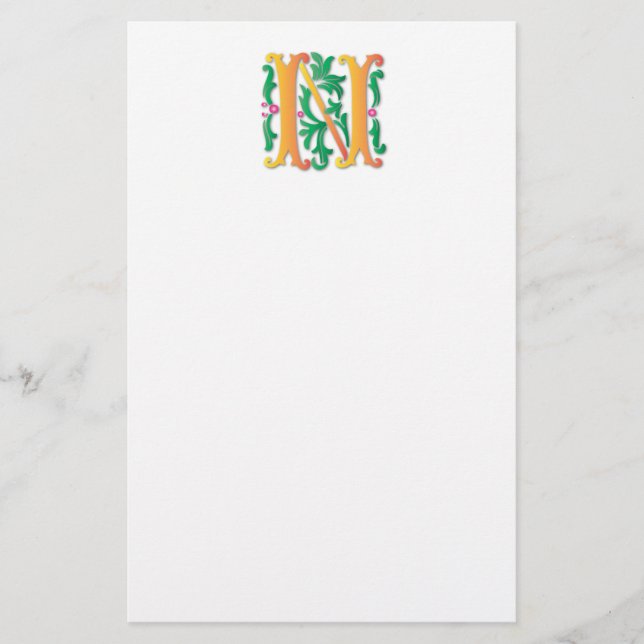 Letter N Monogram Fleur de lis Stationery (Front)