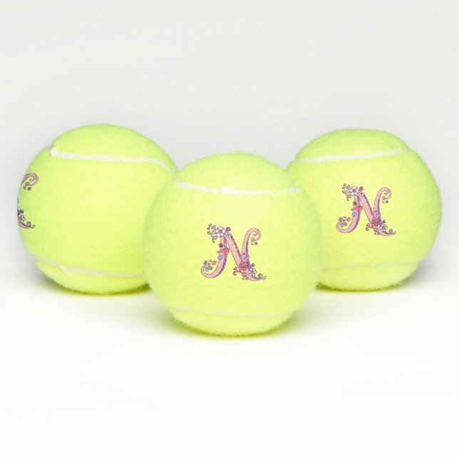 Letter N monogram girls personalized doodle art Tennis Balls (Multi)