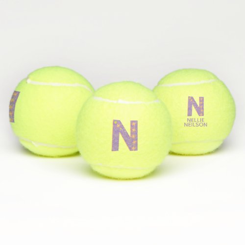 Letter N monogram girls personalized purple Tennis Balls