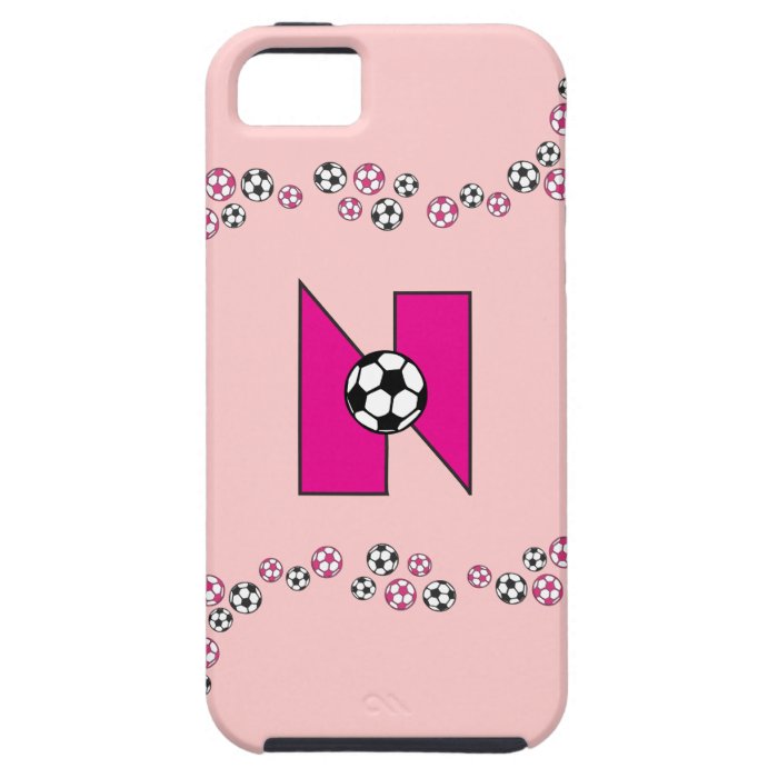 Letter N Monogram in Soccer Pink iPhone 5 Cases