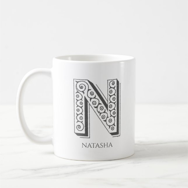 Letter N Monogram Modern Name Coffee Mug (Left)