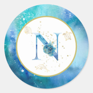 *~* LETTER N - Nautical Beach Envelope Sticker