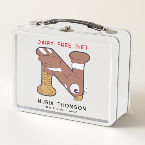 Letter N Night Eagle Name Allergies Back To School Metal Lunch Box