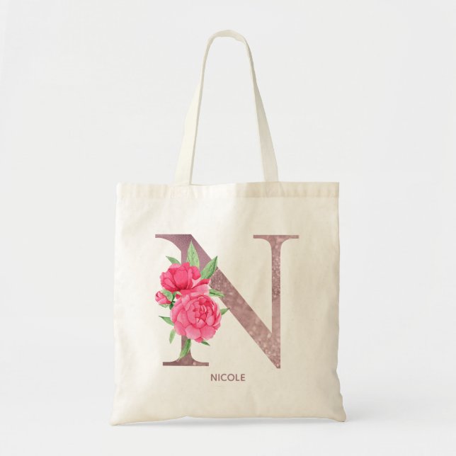 Letter N Personalized name monogram bridesmaid Tote Bag (Front)